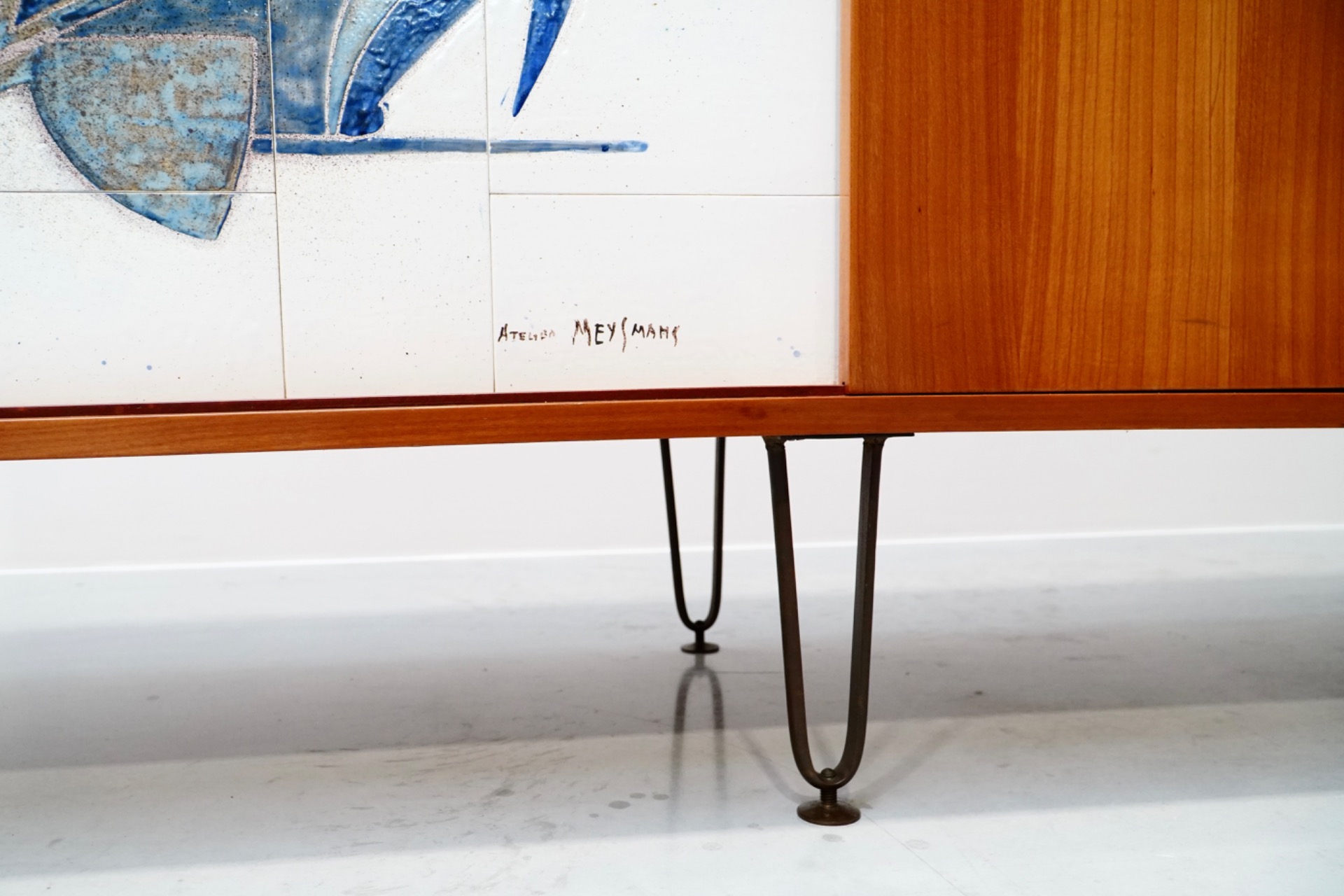 Alfred Hendrickx, Sideboard with Ceramic Art Illustration by Willy